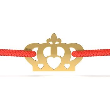 Bratarica din aur galben cu snur rosu model Coronita cu inimioara