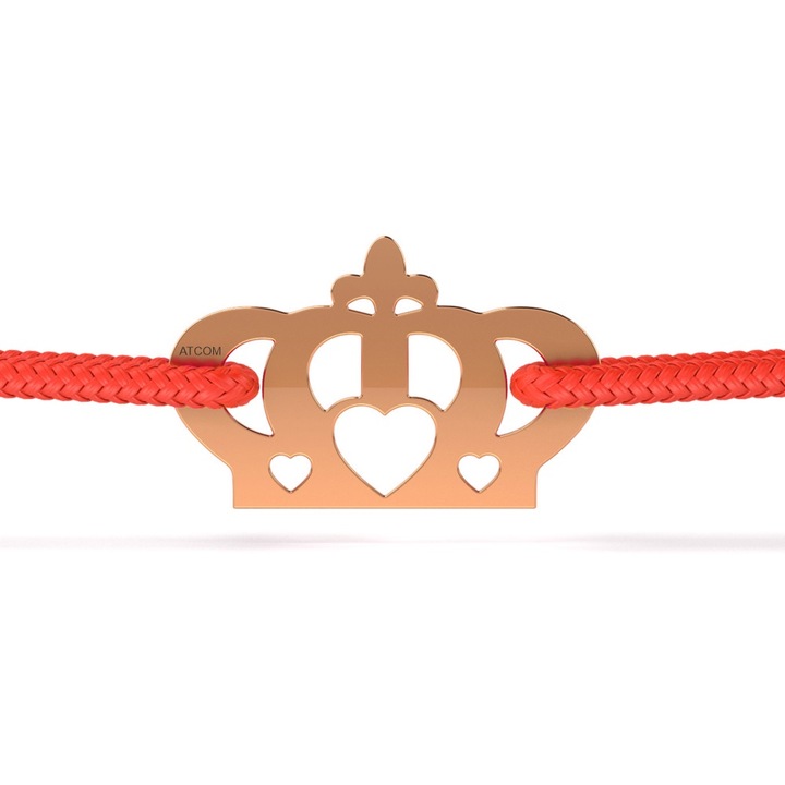 Bratara din aur roz cu snur model Coronita cu inimioara