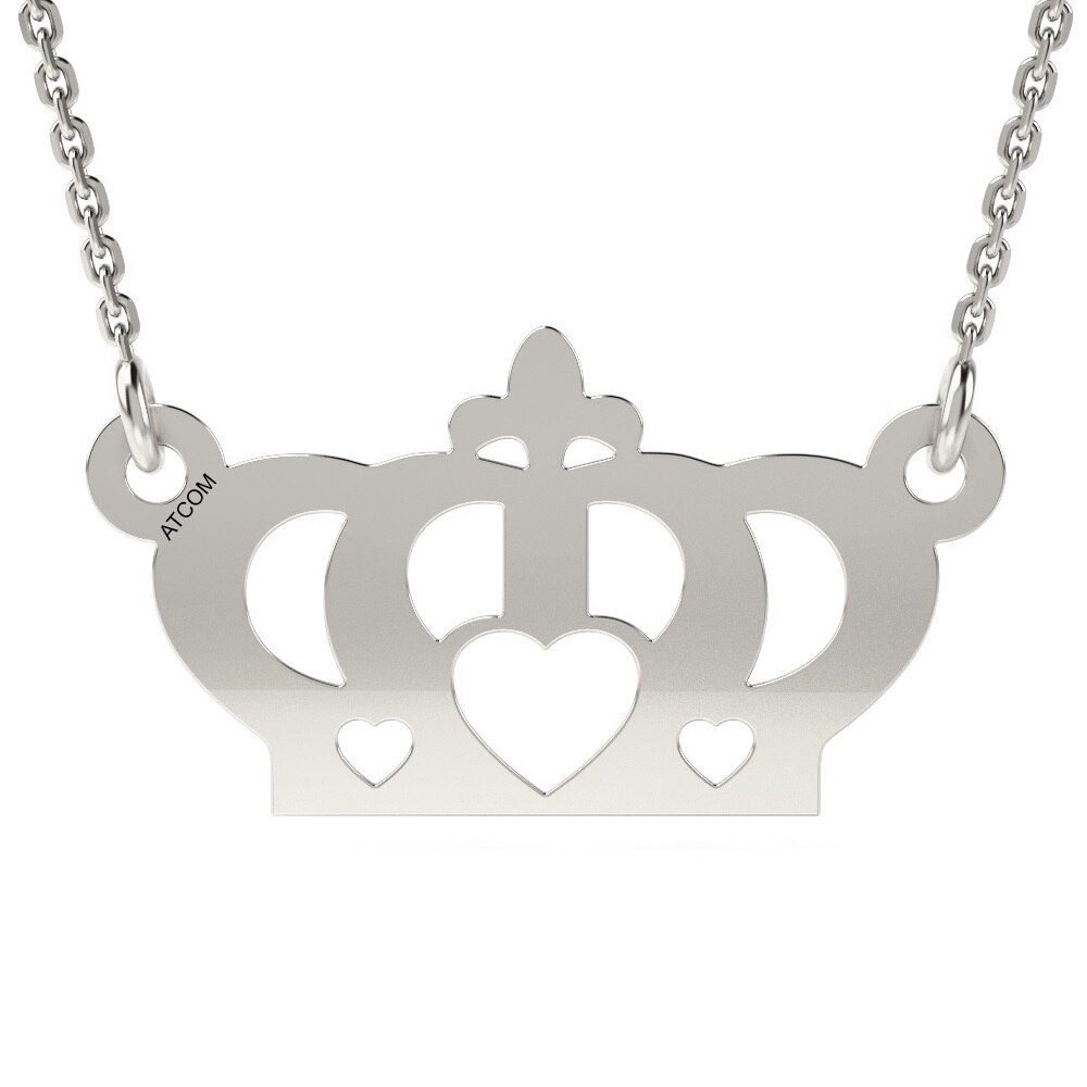 Lantisor cu pandantiv din aur alb model Coronita cu inimioara