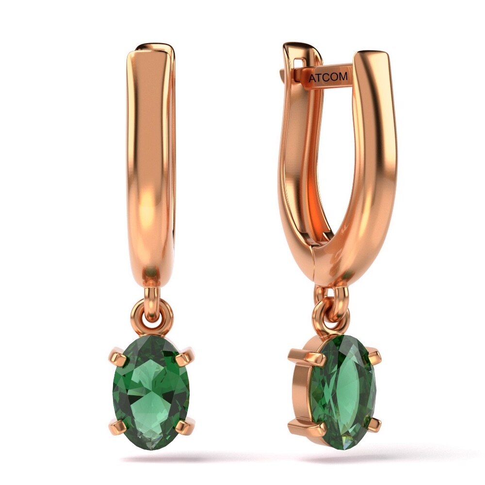 Cercei din aur roz cu cristal Emerald model 42