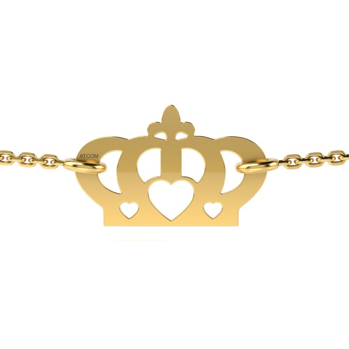 Bratara cu lantisor din aur galben model Coronita cu inimioara