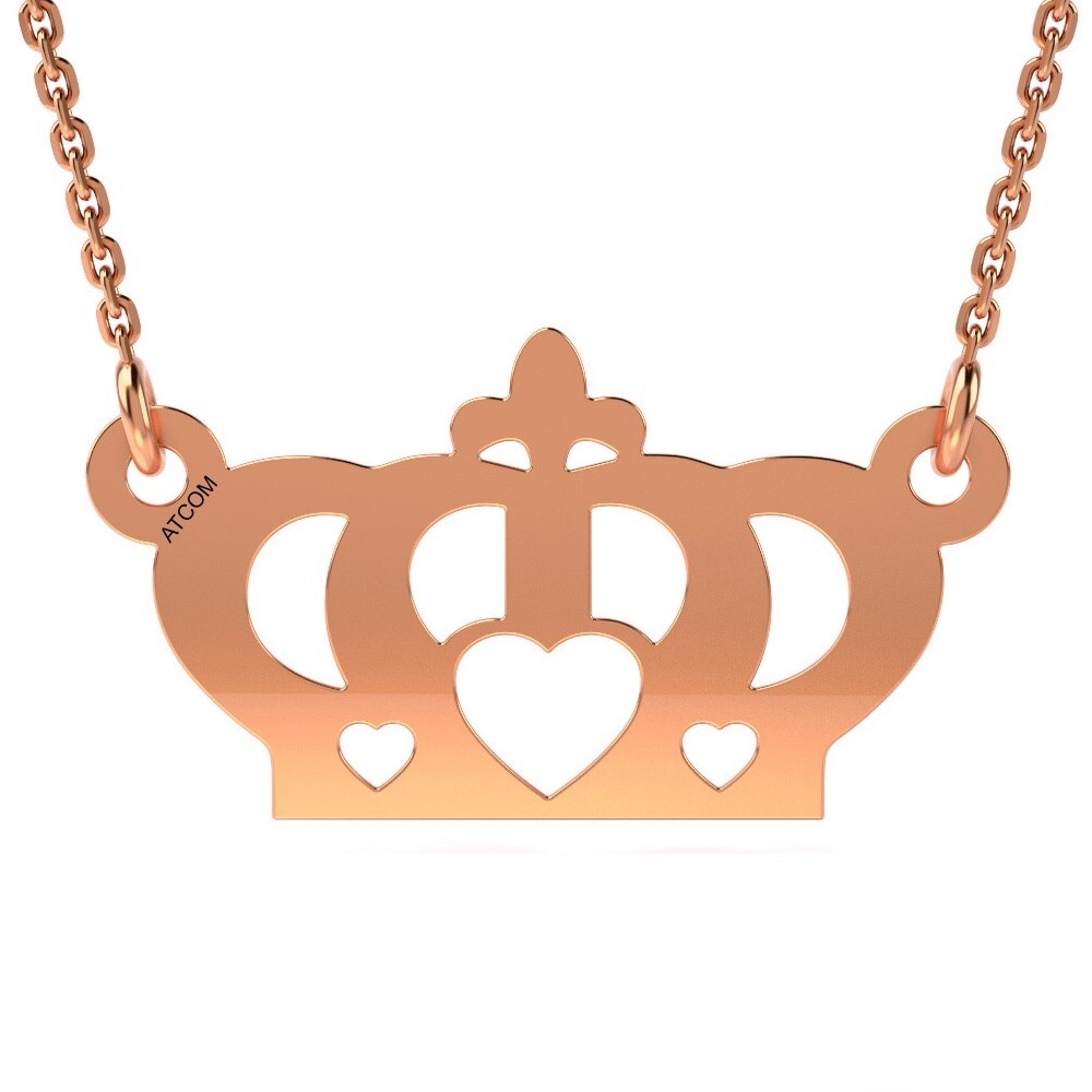 Lantisor cu pandantiv din aur roz model Coronita cu inimioara