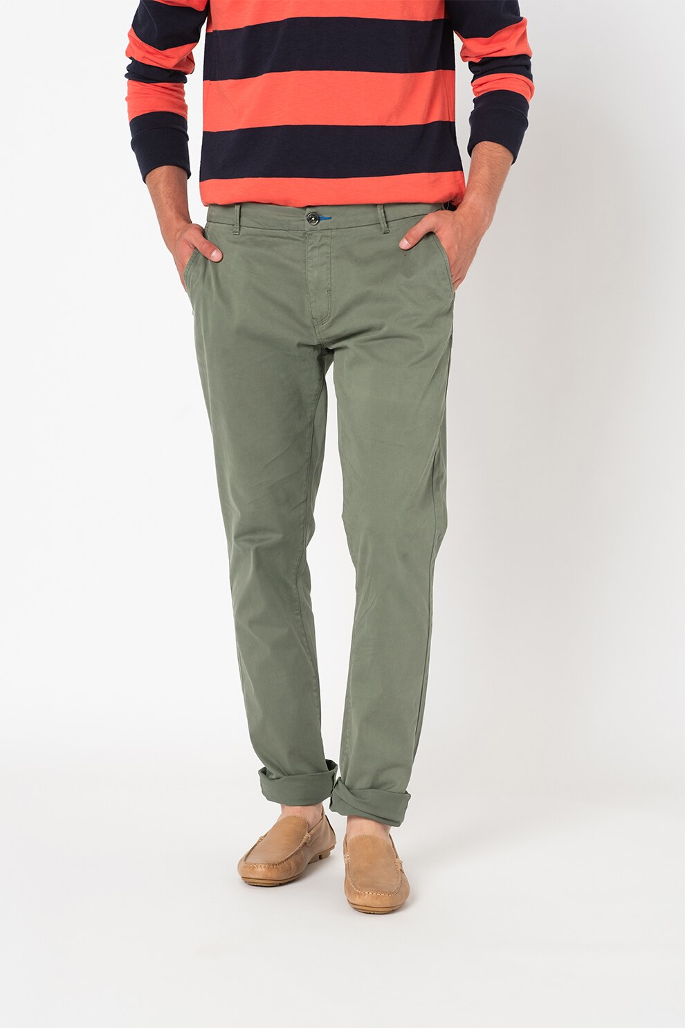 New Zealand Auckland, Pantaloni chino cu talie medie Napier, Verde feriga