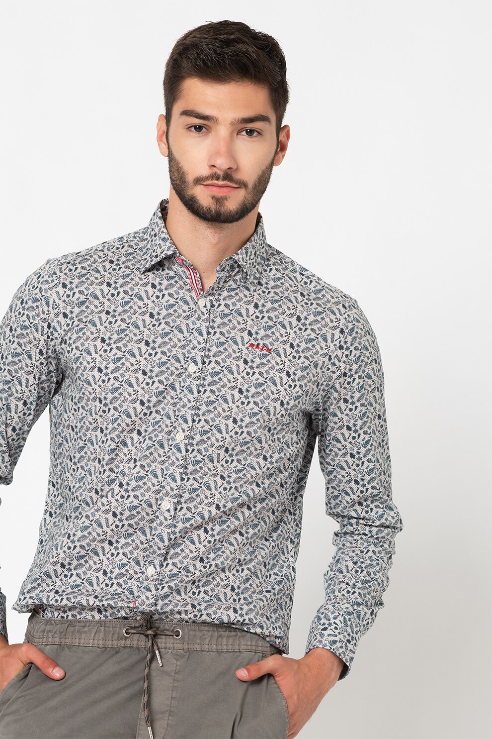 New Zealand Auckland, Camasa cu imprimeu grafic Mangatu, Bleumarin/Verde/Rosu, S