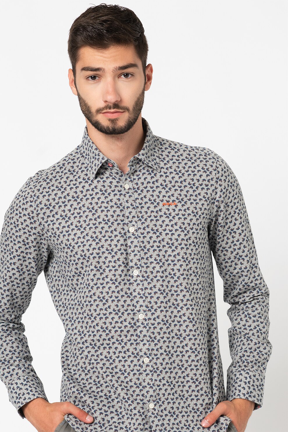 New Zealand Auckland, Camasa cu imprimeu si guler clasic, Verde/Albastru, S