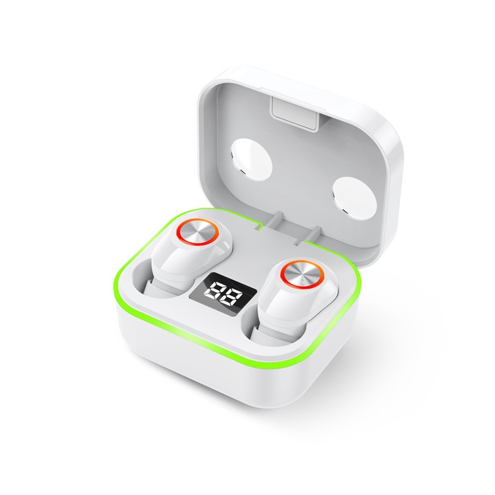 BOMSTOM vezeték nélküli fülhallgató, Bluetooth V5.1, LED kijelző, Fehér