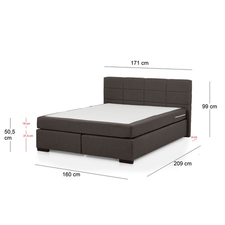 Pat Boxspring Cotta Beast, 160x200 cm, tapitat complet, include Saltea Arcuri, culoare Antracit