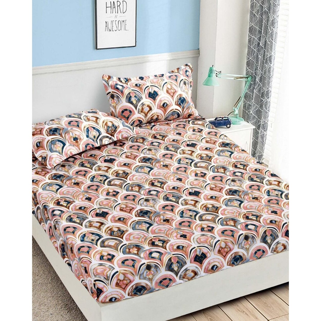 Set Husa de Pat cu Elastic si 2 Fete de Perna pentru Pat Dublu, Finet, Royal