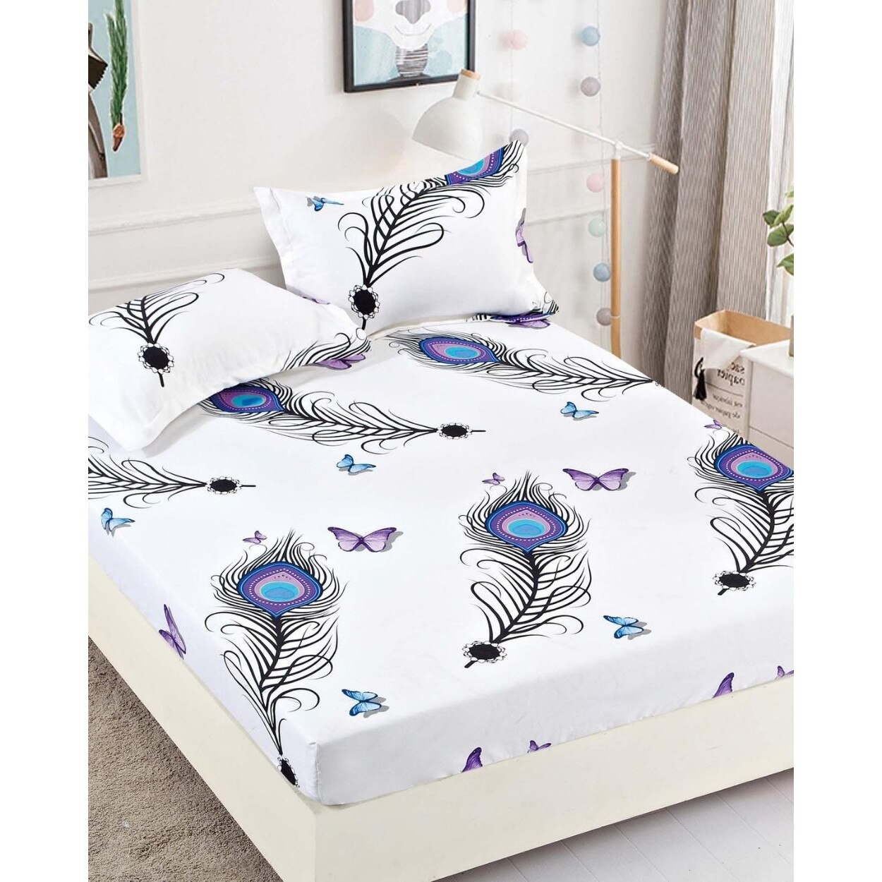 Set Husa de Pat cu Elastic si 2 Fete de Perna pentru Pat Dublu, Finet, Luxa