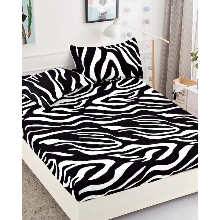 Спален комплект с ластик и 2 калъфки за двойно легло, Finet, Zebra
