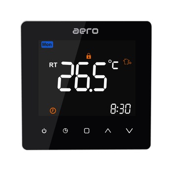 Termostat AERO TP538WHP Black, pentru Incalzire Pardoseala, Centrala Termica, Smart, Programabil, Negru Termostat AERO TP538WHP Black, pentru Incalzire Pardoseala, Centrala Termica, Smart, Programabil, Negru