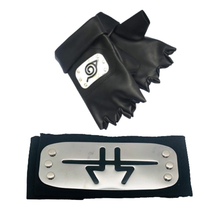 Pachet Bandana Naruto, simbolul Cascadei, Scratch, 107 cm si manusi, Negru, Shop Like A Pro®