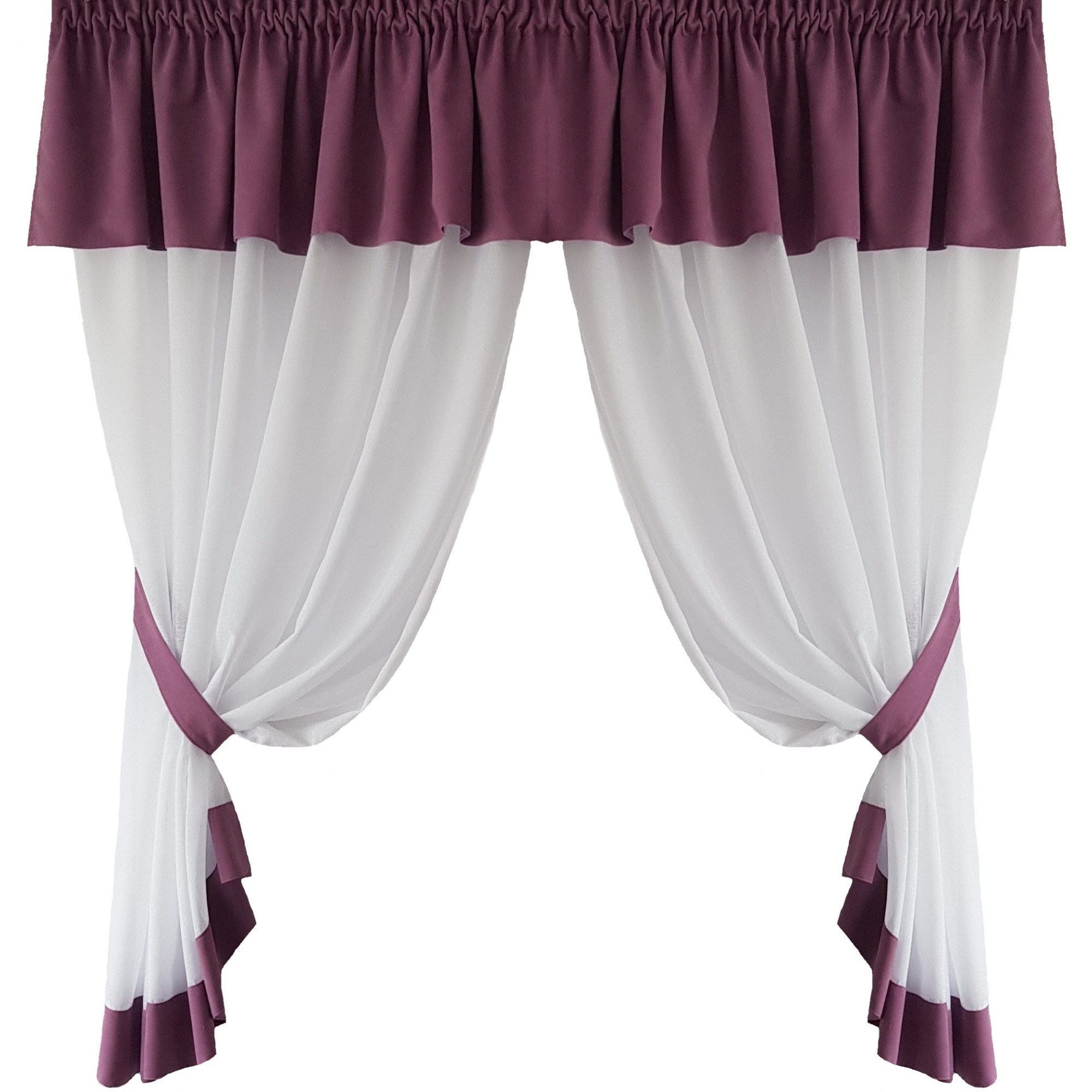 Perdea Decorint confectionata (PB.572), Alb, mov, 300 x 150