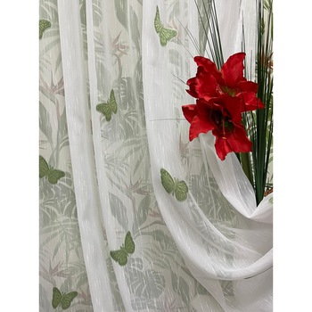 Perdea alba 400x245cm cu broderie de fluturi verzi, cu rejansa by Liz Line - RD2084 Perdea alba 400x245cm cu broderie de fluturi verzi, cu rejansa by Liz Line - RD2084