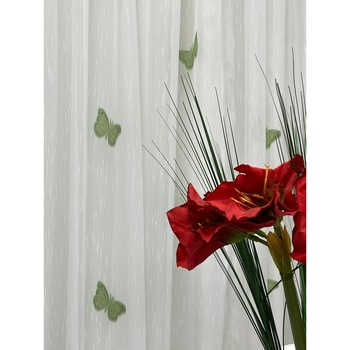 Perdea alba 700x245cm cu broderie de fluturi verzi, cu rejansa by Liz Line - RD2087 Perdea alba 700x245cm cu broderie de fluturi verzi, cu rejansa by Liz Line - RD2087