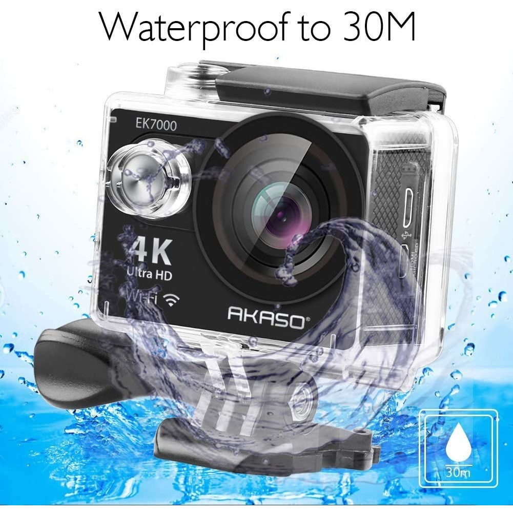 Спортна видеокамера Akaso, EK7000, 4K, Wi-Fi, 30 fps, Ultra HD, LCD ...