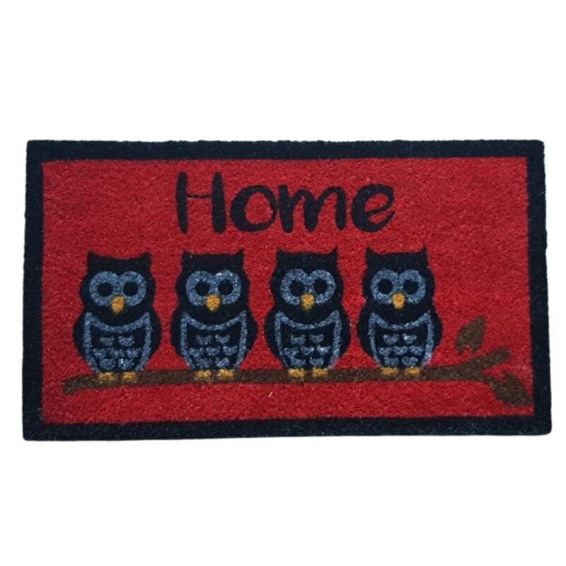 Covoras intrare, cocos, 40x70 cm, Rosu cu bufnite