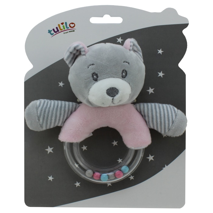 Jucarie plus, ursulet, roz cu gri, 14 cm