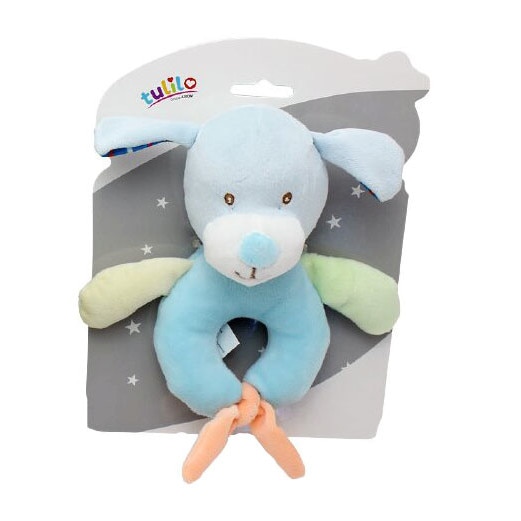 Jucarie din plus, catelus, turcoaz cu portocaliu, 15 cm