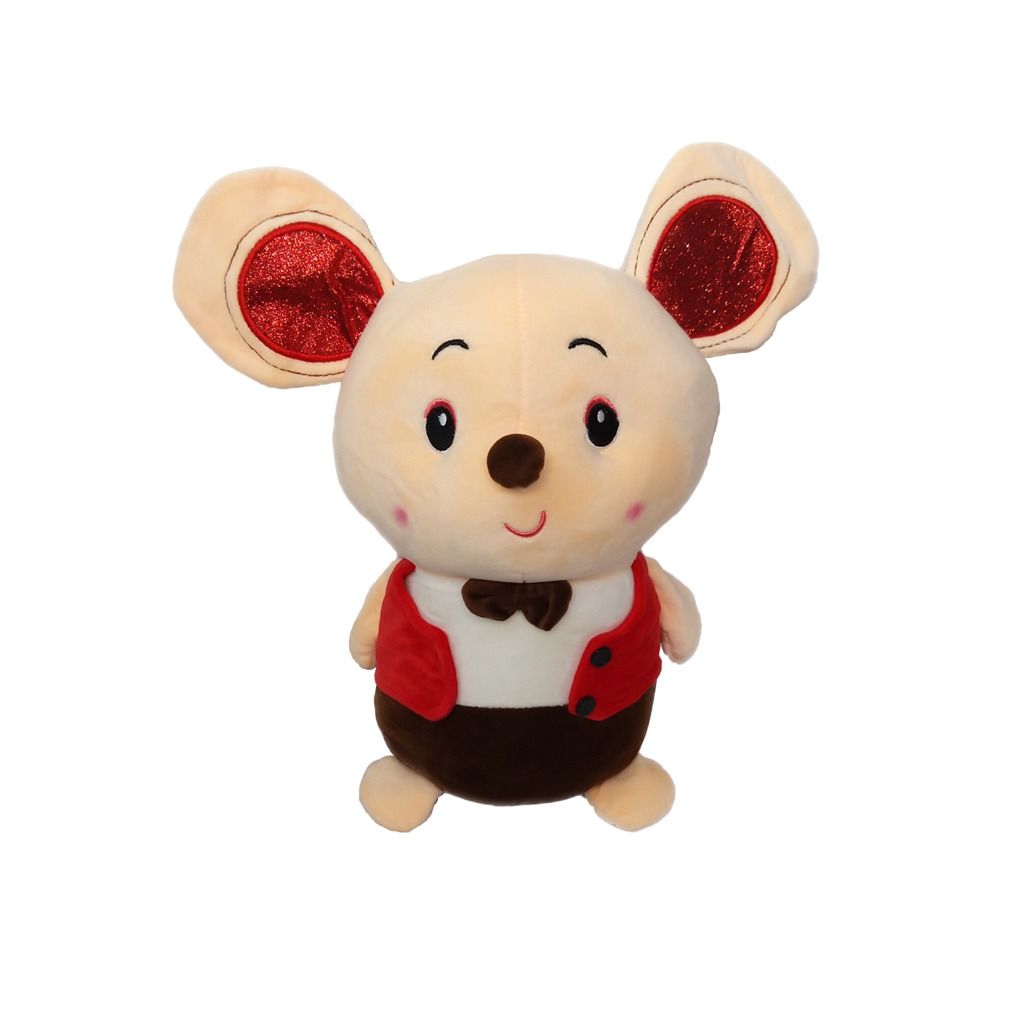 Soricel de plus cu vesta si papion, Nichita Impex, 35 cm, rosu