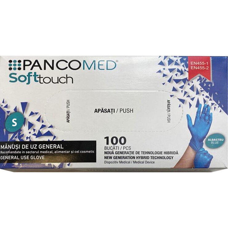 Set 100 Mănuși din polietilenă fără pudră, albastru. Marimea S