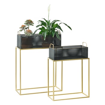 Set 2 bucati suport flori Jurbise, en.casa, masuri diferite, metal, galben aramiu/negru Set 2 bucati suport flori Jurbise, en.casa, masuri diferite, metal, galben aramiu/negru