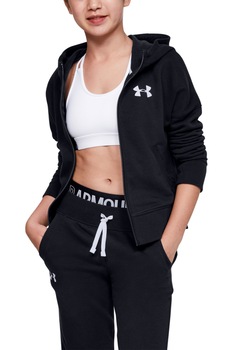 Under Armour, Hanorac cu fermoar si imprimeu logo Rival, Negru Under Armour, Hanorac cu fermoar si imprimeu logo Rival, Negru