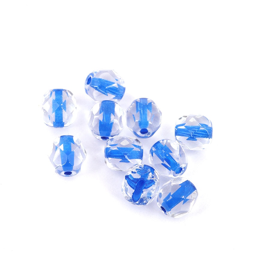 Set 10 margele creative din sticla rotunde - transparent cu mijloc albastru