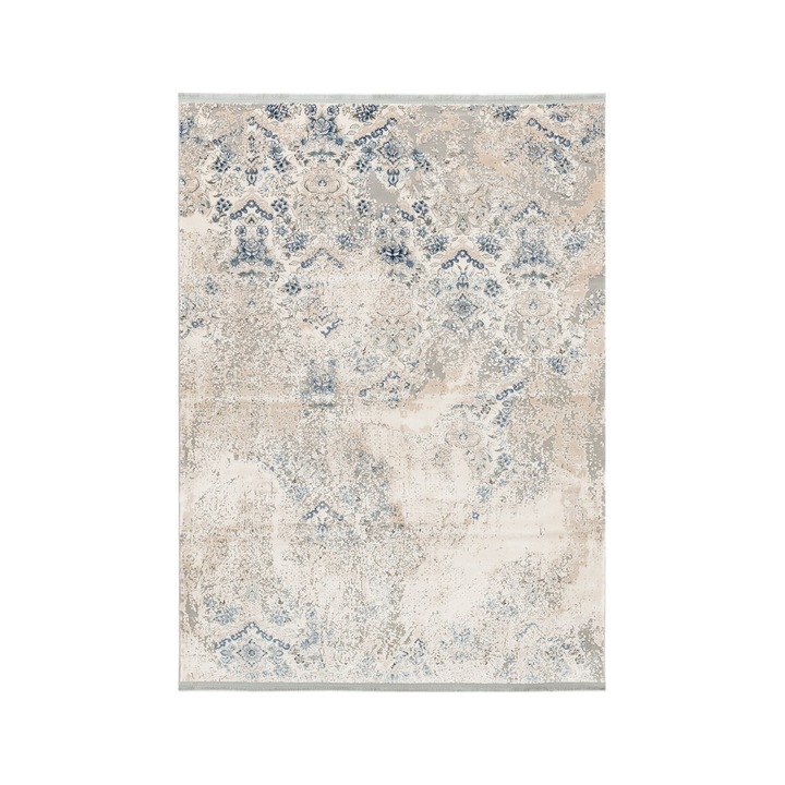 Covor din fibre acrilice, Colectie violet, stil modern, model 2606A, culoare Albastru/Crem 80 x 300 cm