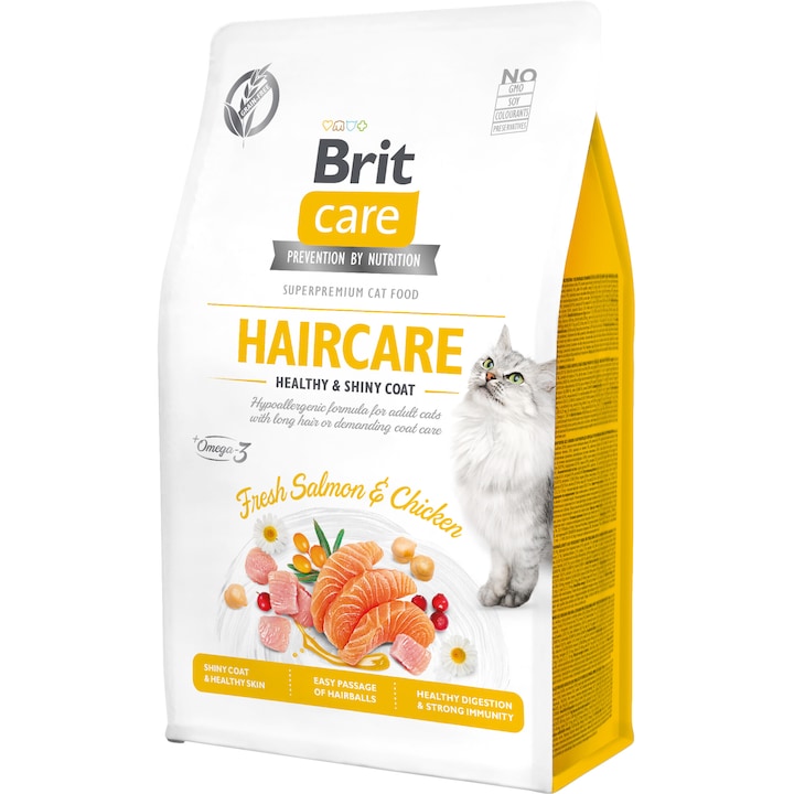 Hrana uscata pentru pisici Brit Care GF, Healthy & Shiny Coat, 400 g