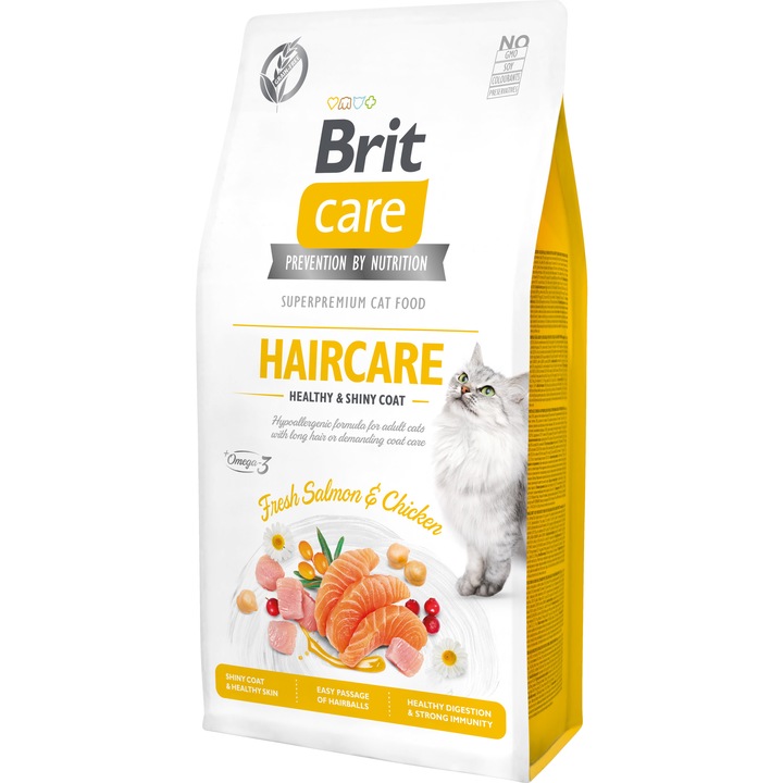 Hrana uscata pentru pisici Brit Care GF, Healthy & Shiny Coat, 7 Kg