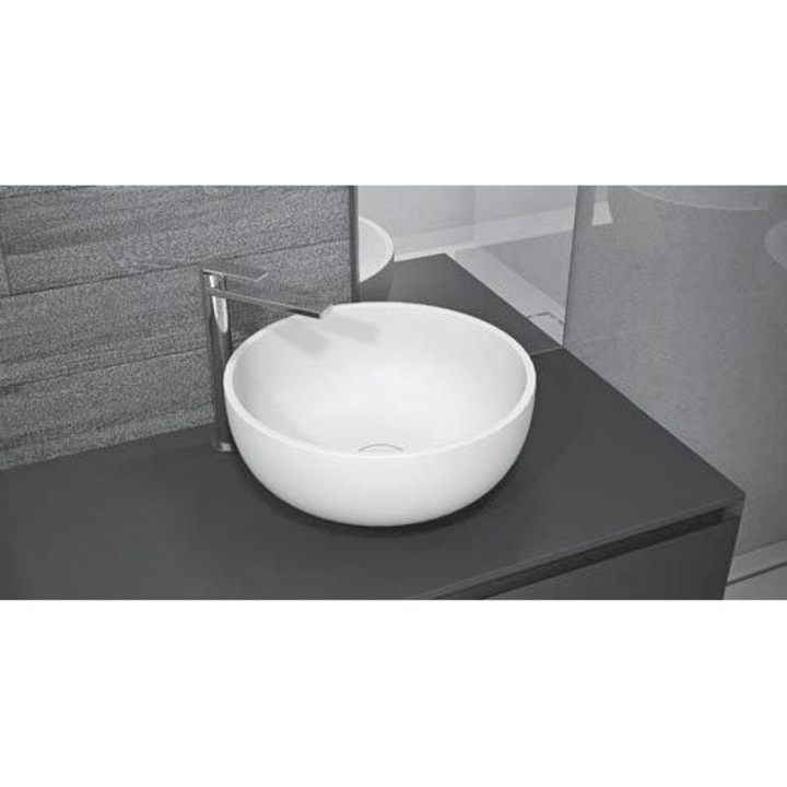 Lavoar compozit pentru mobilier baie, 420 x 193 mm, Kompotech, Alb lucios/mat