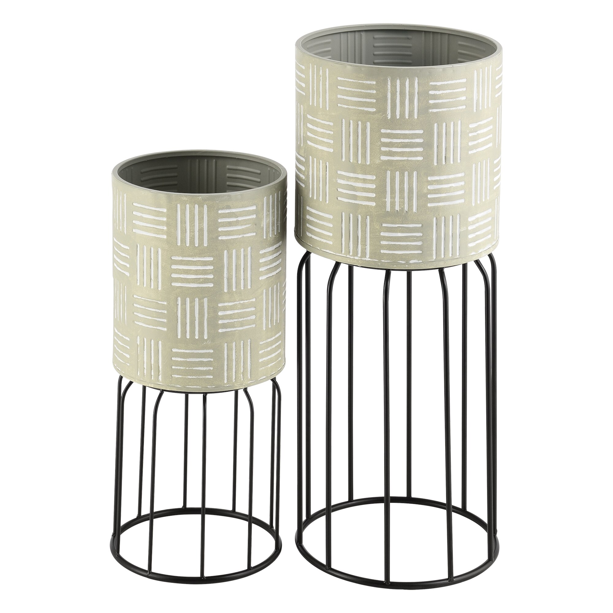 Set 2 bucati suport plante Farciennes, en.casa, masuri diferite, metal, negru/gri