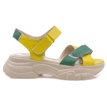 Sandale dama, Caspian, Cas-Nancy, casual, piele naturala, Galben/Verde Sandale dama, Caspian, Cas-Nancy, casual, piele naturala, Galben/Verde