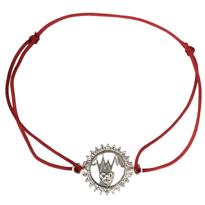 Bratara Snur Reglabil, Argint 925, Cerc Cu Puls Si Inima, 1.3 g, 2 cm x 1.5 cm