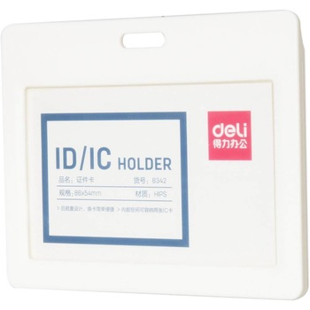Ecuson Orizontal Rigid pentru Carduri Deli, 90x54 mm, Alb, Deschidere Spate Ecuson Orizontal Rigid pentru Carduri Deli, 90x54 mm, Alb, Deschidere Spate