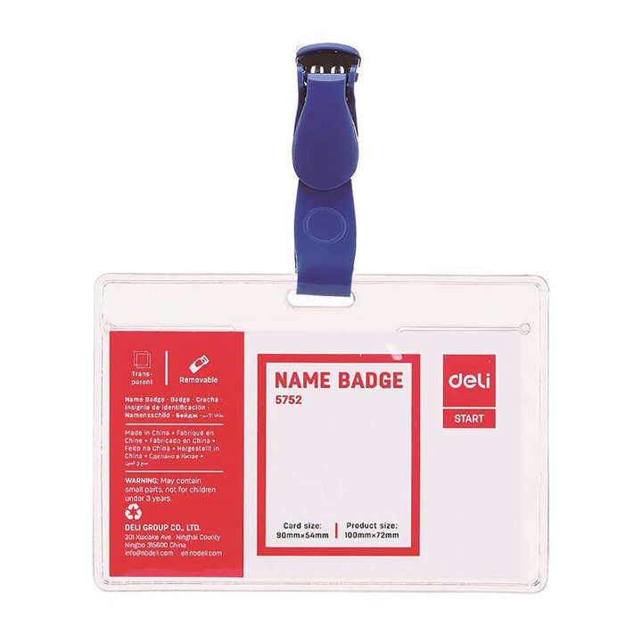 Ecuson Orizontal cu Clips Deli, 90x54 mm, Ecuson Orizontal