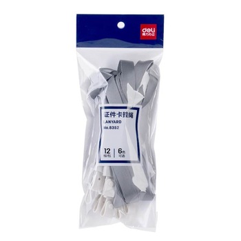 Set 12 Snururi Textile pentru Ecuson Deli, 450x15 mm, Gri, Capsa PVC Set 12 Snururi Textile pentru Ecuson Deli, 450x15 mm, Gri, Capsa PVC