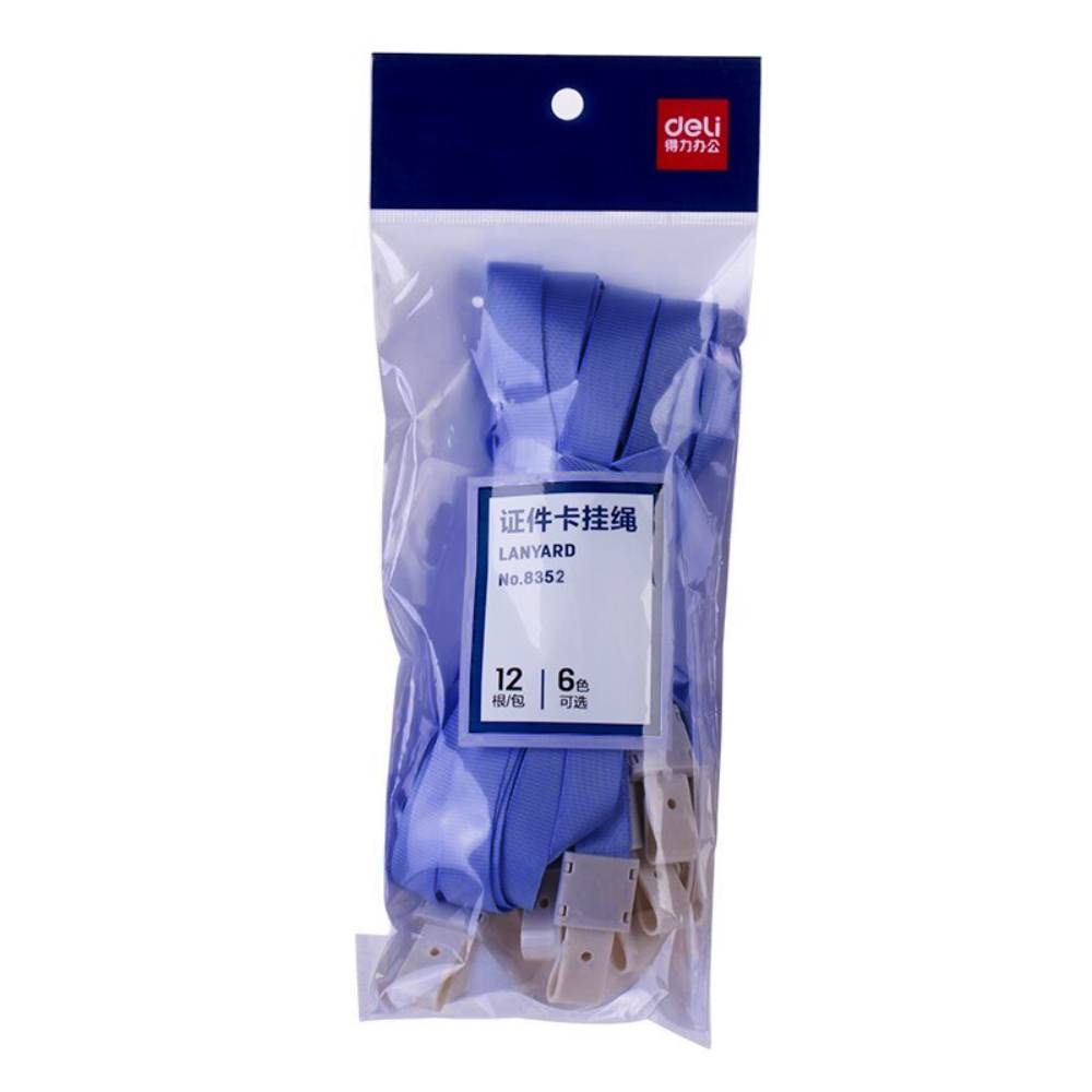 Set 12 Snururi Textile pentru Ecuson Deli, 450x10 mm, Albastru, Capsa PVC