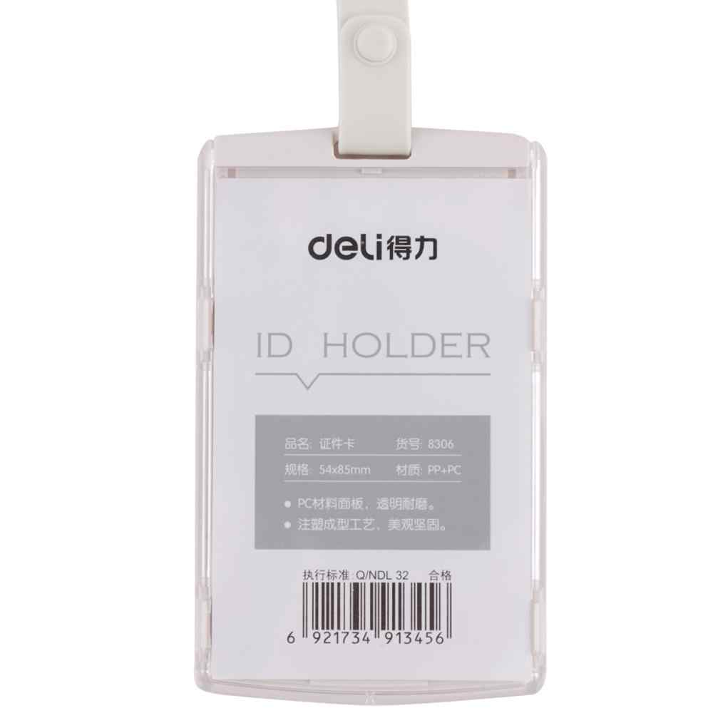 Ecuson Vertical Rigid pentru Carduri Deli, 54x85 mm, Alb, Capsa si Snur