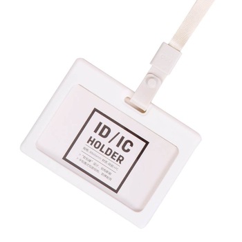 Ecuson Orizontal din Silicon pentru Carduri Deli, 90x54 mm, Alb, Capsa si Snur Ecuson Orizontal din Silicon pentru Carduri Deli, 90x54 mm, Alb, Capsa si Snur