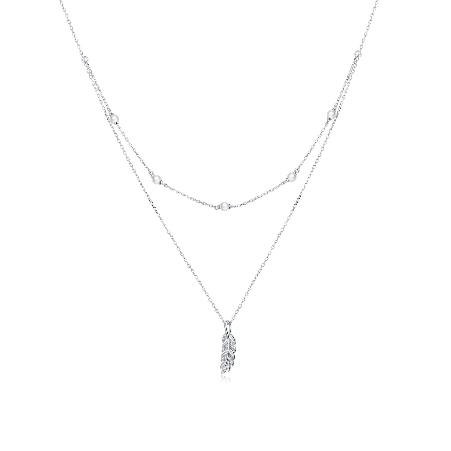 Colier din argint Double Chain Leaf