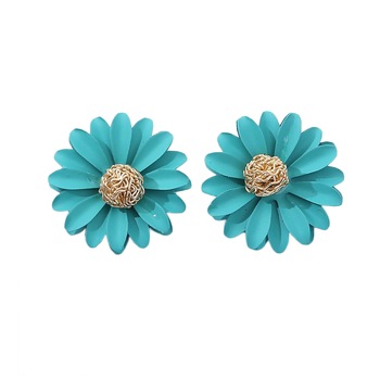 Cercei dama, floare, detaliu auriu EFAYN RO, Turcoaz, 30 mm Cercei dama, floare, detaliu auriu EFAYN RO, Turcoaz, 30 mm