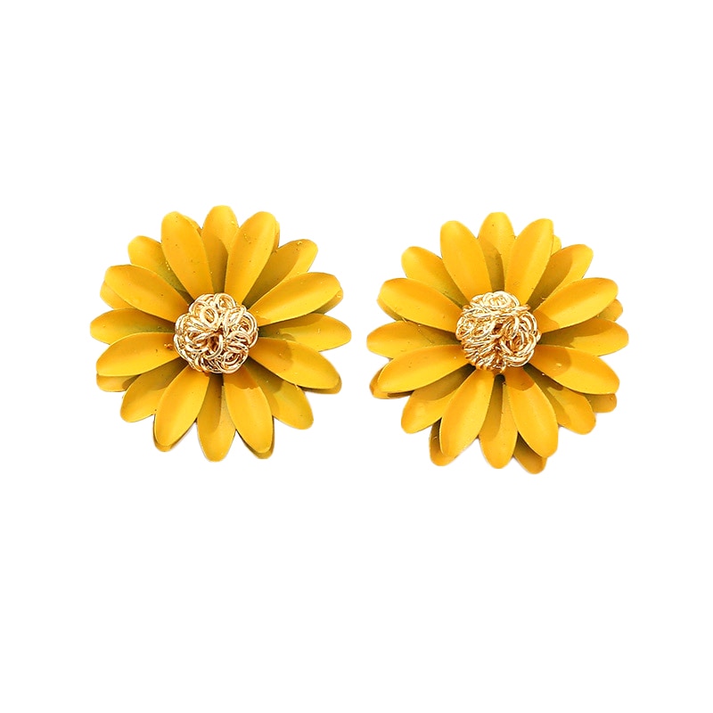 Cercei dama, floare, detaliu auriu EFAYN RO, Galben, 30 mm