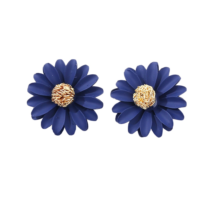 Cercei dama, floare, detaliu auriu EFAYN RO, Albastru inchis, 30 mm