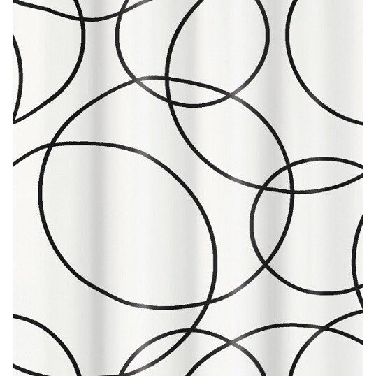 Perdea de dus Kleine Wollke alba cu cercuri negre Rings 100% poliester de inalta calitate cu aspect textil 180x200cm