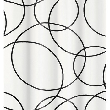 Perdea de dus Kleine Wollke alba cu cercuri negre Rings 100% poliester de inalta calitate cu aspect textil 180x200cm Perdea de dus Kleine Wollke alba cu cercuri negre Rings 100% poliester de inalta calitate cu aspect textil 180x200cm