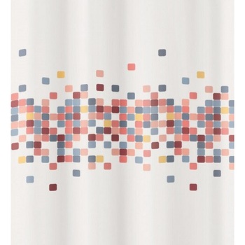Perdea de dus Kleine Wollke alba cu patrate rosii si gri Cora 100% poliester de inalta calitate cu aspect textil 180x200cm Perdea de dus Kleine Wollke alba cu patrate rosii si gri Cora 100% poliester de inalta calitate cu aspect textil 180x200cm