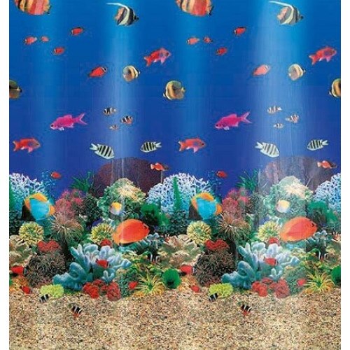 Perdea de dus Kleine Wolke albastra cu pesti exotici si corali Malediven din plastic ecologic 180x200cm