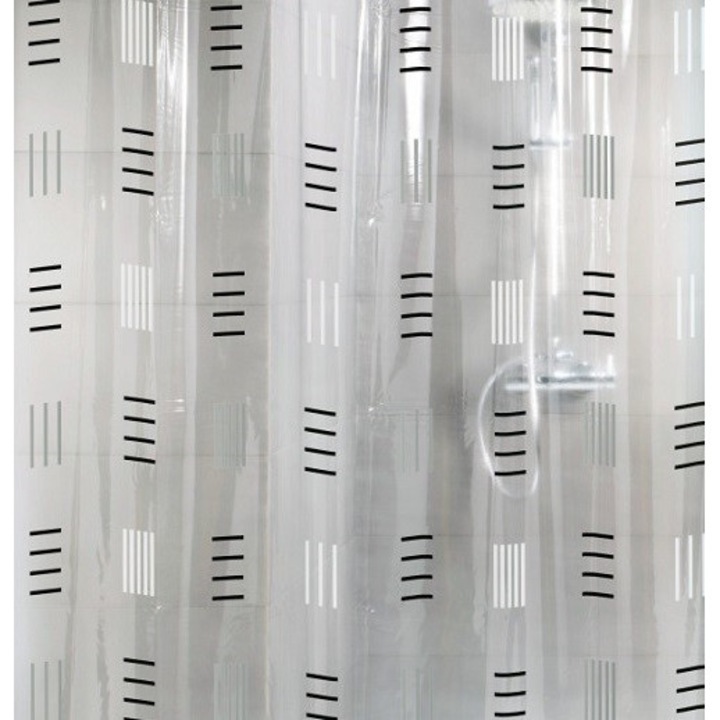 Perdea de dus Kleine Wolke semitransparenta cu linii albe si negre Grafico din Vinil 180x200cm